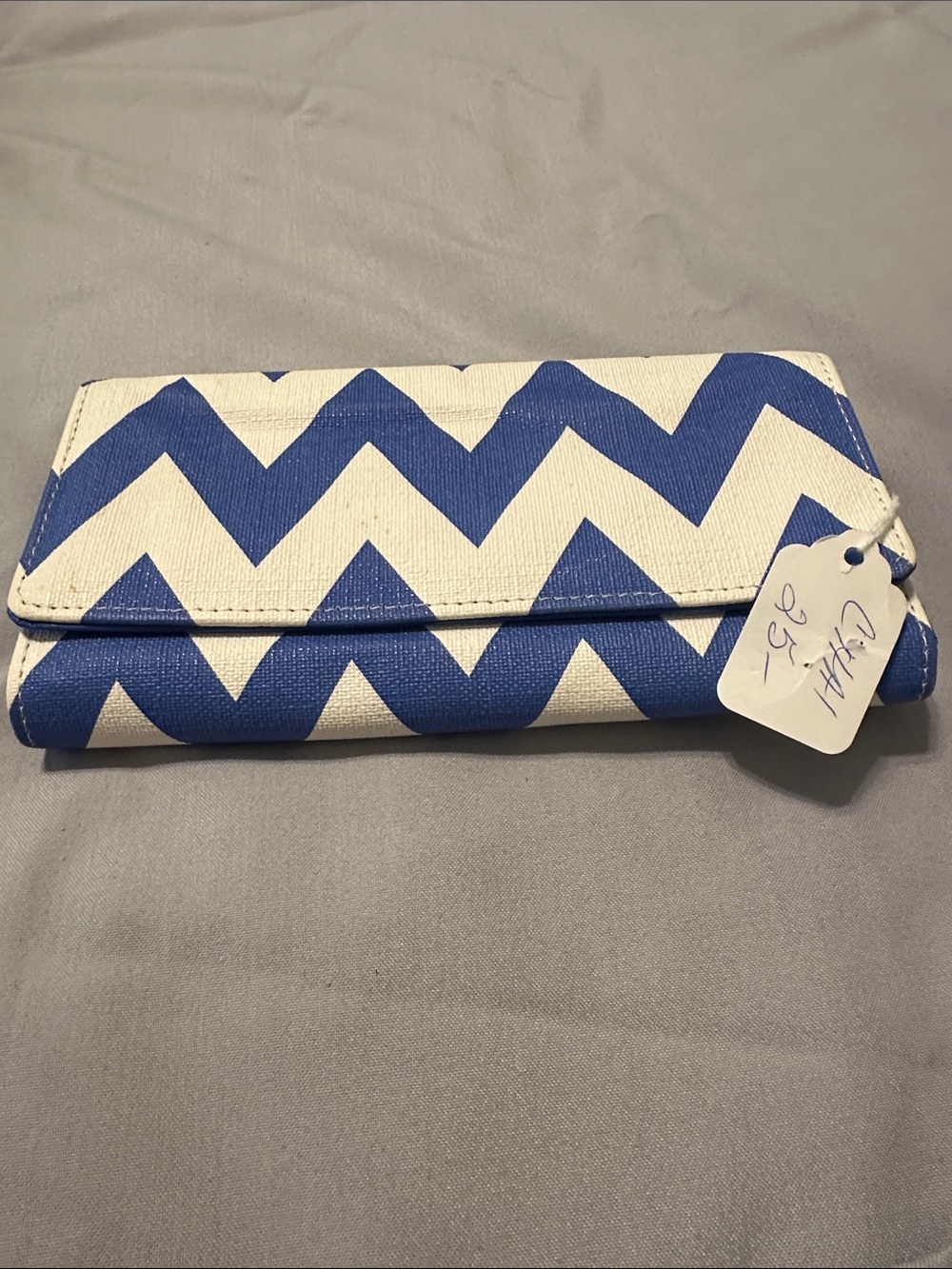 Richard Chai White and Blue Chevron Fold-Over Wallet